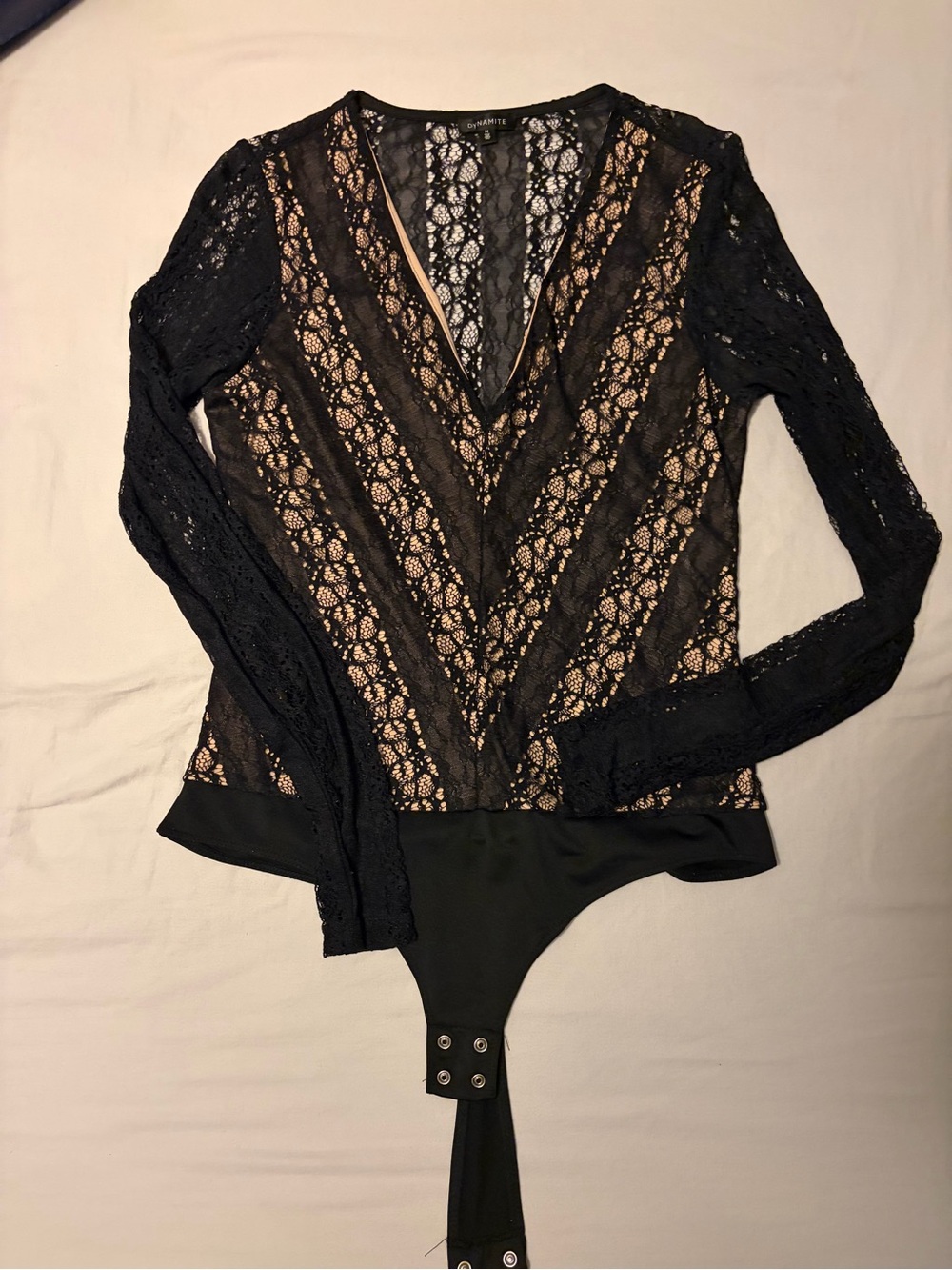 Dynamite Black Lace V-Neck Long Sleeve Bodysuit